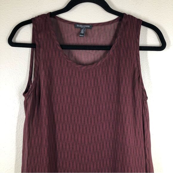 Eileen Fisher Maroon Silk Geo Print Tank Dress Sleeveless Size Petite Small - Picture 2 of 5